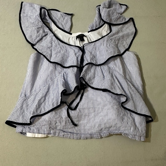 J.Crew Tipped Ruffle Stripe Top Size 10 Blue White Sleeveless Blouse - Picture 6 of 8